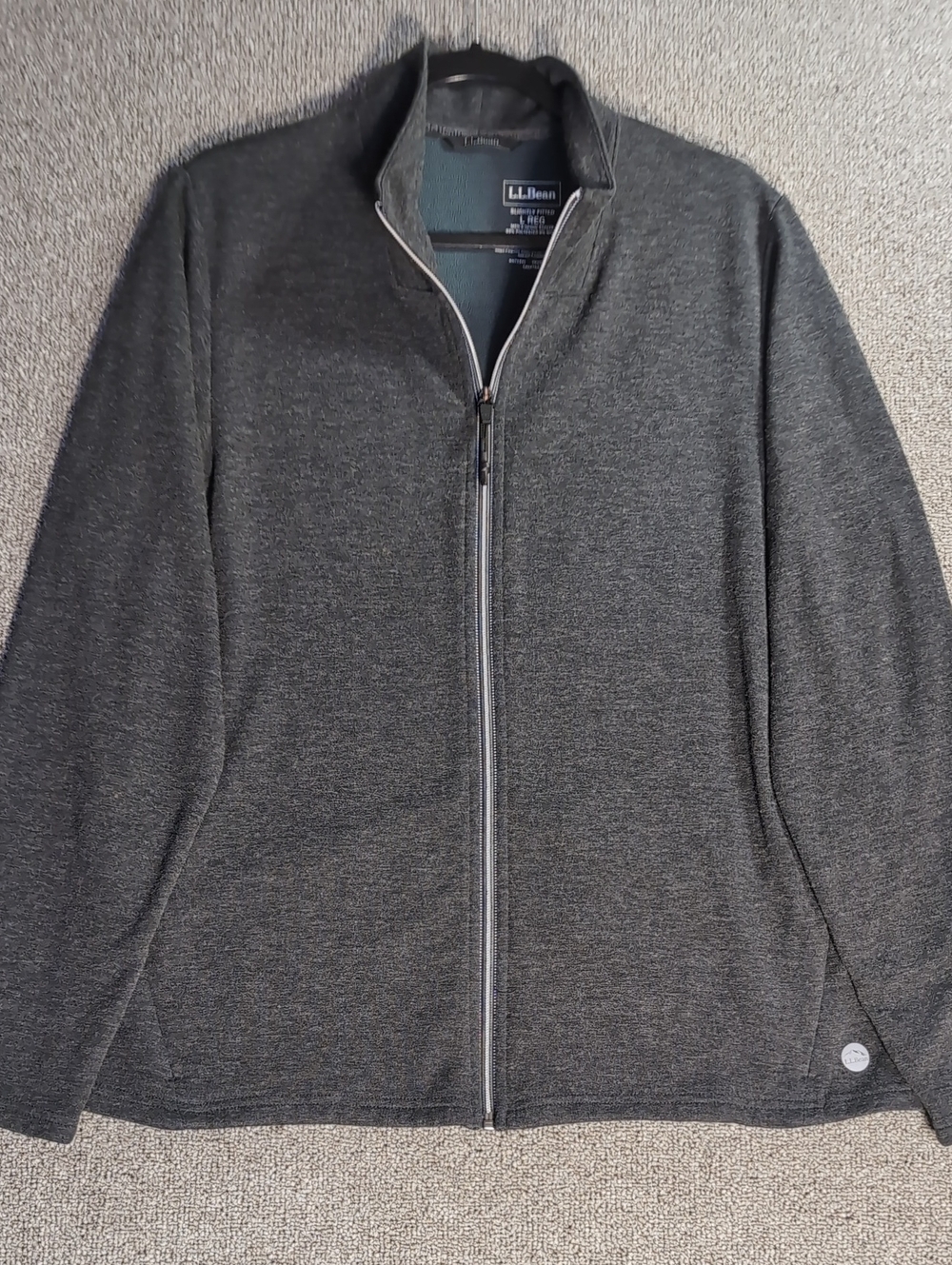 L.L. Bean Full Zip Sweater Fleece Mock Neck Jacket Wool Blend Size Large Gray